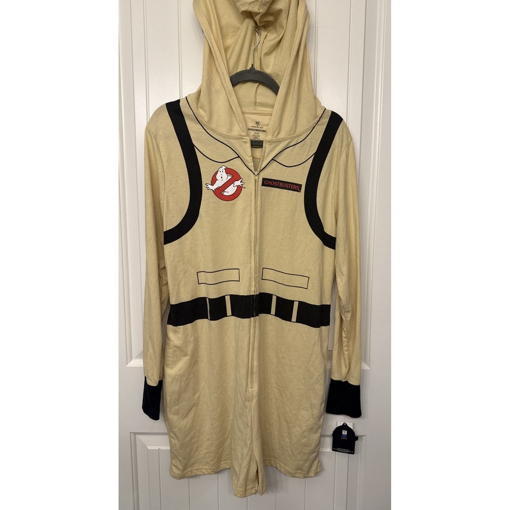 Ghostbusters Hooded Costume Romper Adult XL Beige Zip Front NWT